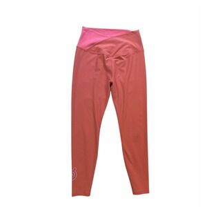 Peloton Women's Colorblock Crossover Waist Leggings Pink Coral Activewear Size L